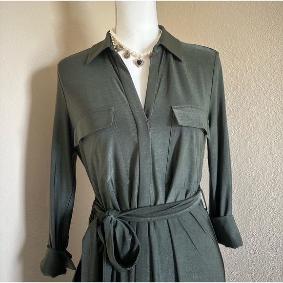L'agence Rivi Midi Shirt Dress Olive Green XS Utility Business Casual Luxury - Picture 4 of 13